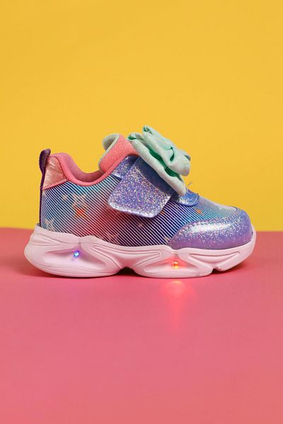 Limoya Feliz Blue Bow Detaliat Velcro și Lumini Pantofi sport pentru bebeluși