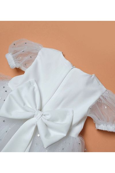 babymoon kids Girl's Party Birthday Special Day White Bow Star Tutu Short Sleeve Dress