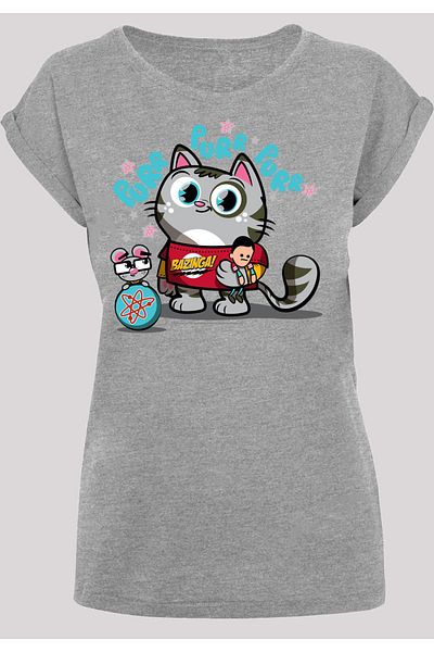 F4NT4STIC Damen Big Bang Theory Bazinga Kitty und Big Bang Theory mit verlängertem Schulter-T-Shirt