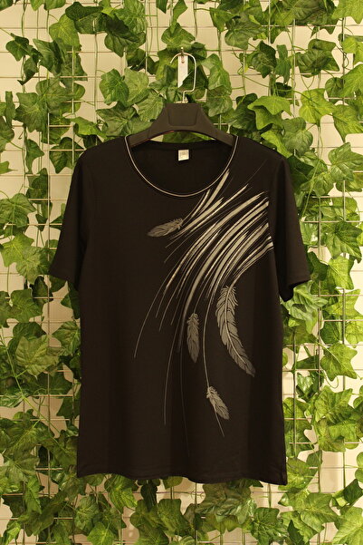 YXL COLLECTION Γυναικεία μπλούζα με κοντό μανίκι με στάμπα με φύλλα Lycra Plu...