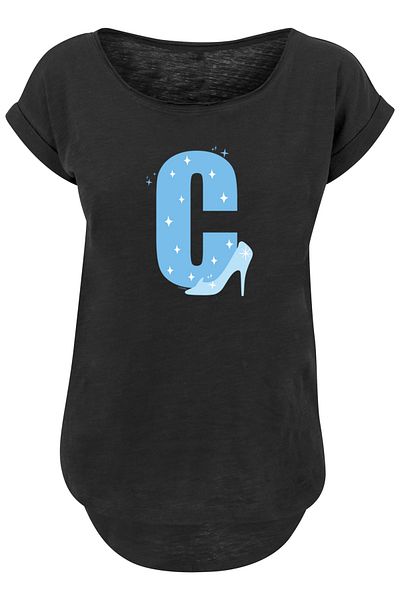 F4NT4STIC Damen Disney Alphabet C Is For Cinderella-WHT with Ladies Long Slub Tee