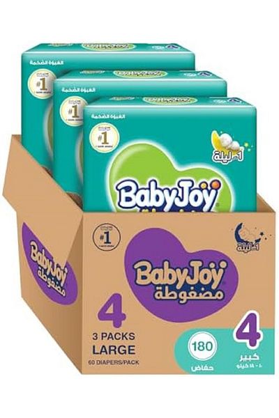 BabyJoy Compressed Diamond Pad, Size 4 Large, 10-18 kg, Extra Large Box, 180 Diapers