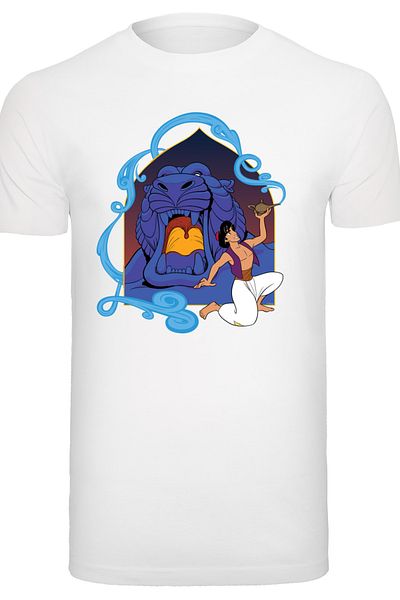 F4NT4STIC Herren Disney Aladdin Cave Of Wonders -wht And Disney Neck Print With T-shirt Round Neck