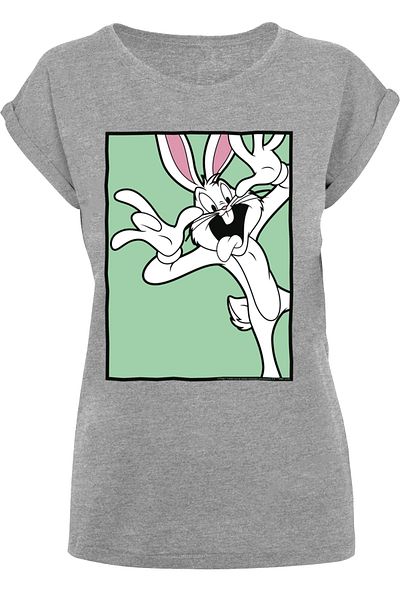 F4NT4STIC Damen Looney Tunes Bugs Bunny Funny Face-wht With Ladies Extended Shoulder Tee
