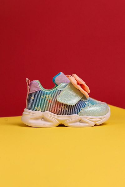 Limoya Feliz Turquoise Bow Detailed Velcro Fastener Baby Sneakers