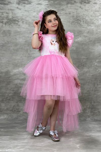 ABİYEKİDS Elsa Pink Katkat Tailed Style Children's Evening Dress Aby745