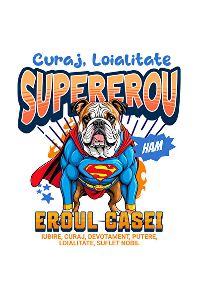StoryGift Romania Sticker Adeziv 90CM cu Bulldog Caine In Costum de SuperMan cu Pelerina, Erou Nocturn, Desene a