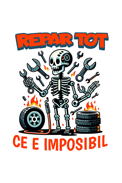 StoryGift Romania Sticker Eticheta 50CM Adeziv Schelete mecanic mesaj Repar tot ce e stricat cu Margini Albe, PV