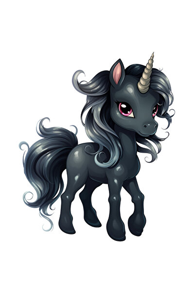 StoryGift Romania Sticker Cu Un Unicorn Negru, Ilustratie, Serios, Creatura M...