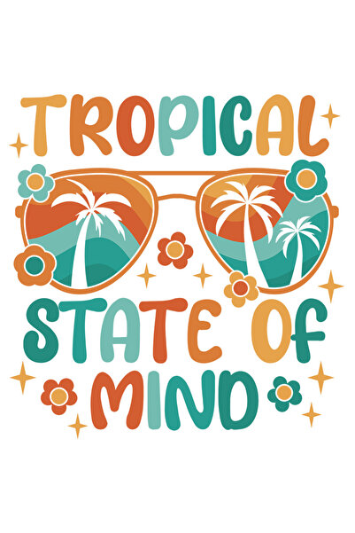 StoryGift Romania Sticker Autocolant 70CM Cu Mesaj Tropical State Of Mind, Stele, Ochelari, Hippie, cu Margini