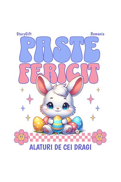 StoryGift Romania Sticker Eticheta 40CM Adeziv paste fericit alaturi de cei dragi sarbatoare cu Margini Albe, P