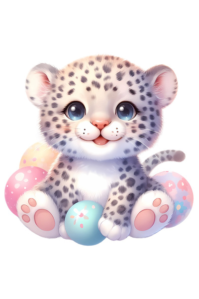 StoryGift Romania Sticker Eticheta 50CM cu un pui de jaguar vesel, ilustratie...