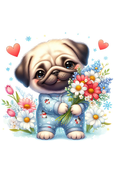 StoryGift Romania Sticker Autocolant 70CM cu un catelus Pug care tine un buch...