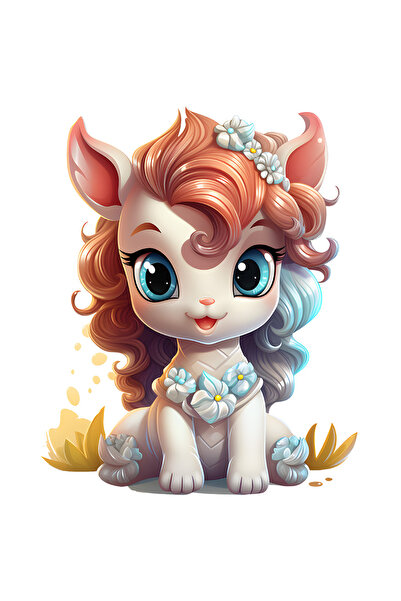 StoryGift Romania Sticker Eticheta 40CM cu un unicorn vesel, ilustratie, flor...