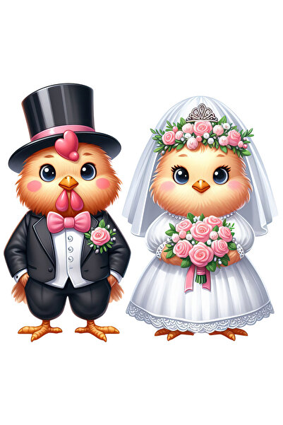 StoryGift Romania Sticker Autocolant 70CM cu o puicuta si un pui la nunta, il...