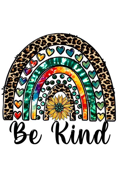 StoryGift Romania Sticker Eticheta 40CM cu mesajul "Be kind", ilustratie, motivational, usi, floare, inimioare,