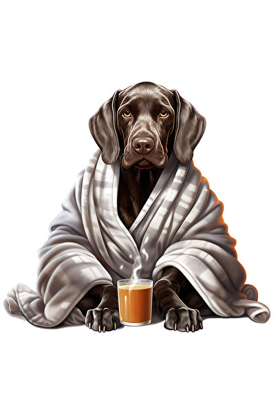 StoryGift Romania Sticker Adeziv 90CM cu un caine putin trist, bolnav, pahar cu ceai, trebuie sa se puna pe pici