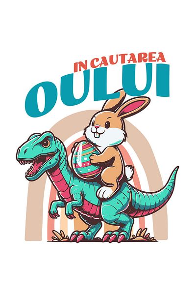 StoryGift Romania Sticker Eticheta 40CM cu Iepure Maro Cu ou Colorat Calarind Dinozaur T-rex Sarbatori Pascale T
