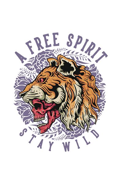StoryGift Romania Sticker Label 50CM With Message In English A Free Spirit Stay Wild, Tiger, Skull, Flowers, Fangs
