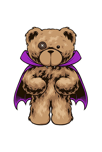 StoryGift Romania Sticker Eticheta 50CM Cu Urs De Plus, Vampir, Capa, Halloween, cu Margini Albe, PVC Vinyl 50 cm