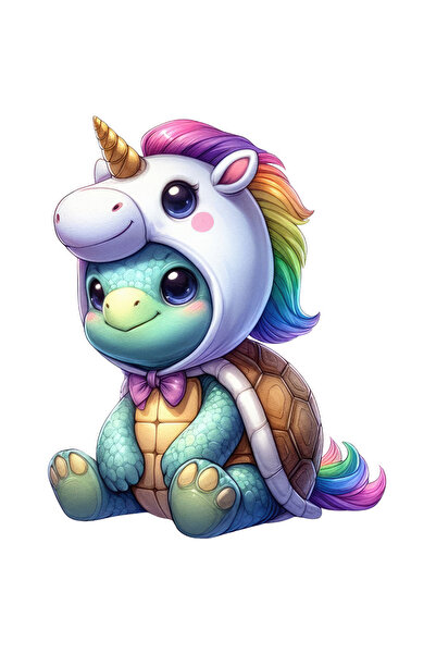 StoryGift Romania Sticker Adeziv 90CM cu o broscuta testoasa cu o caciulita de unicorn, ilustratie, pentru copii