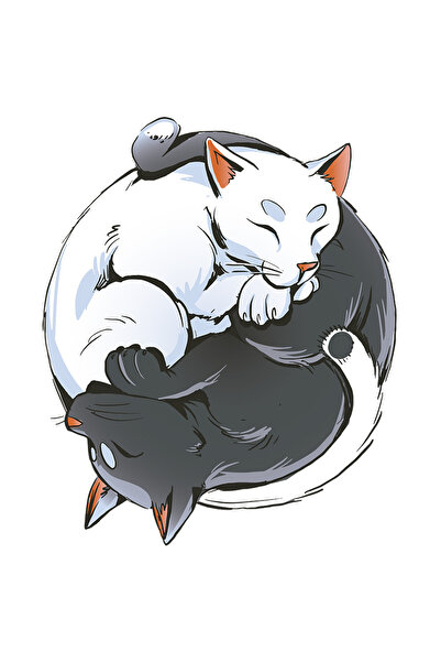 StoryGift Romania Sticker Adeziv 90CM Cu Pisici Simbol Ying Si Yang, Pisici B...