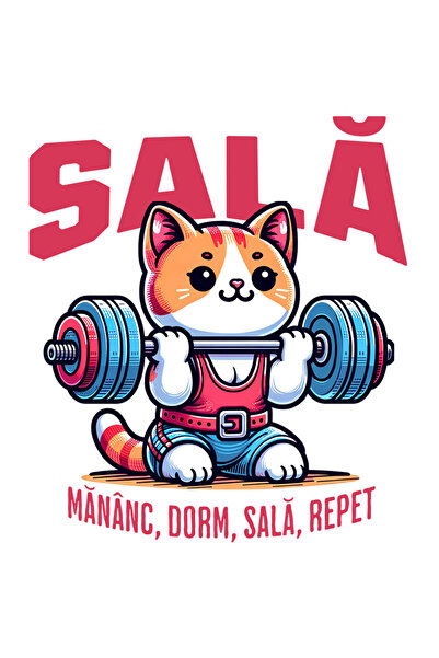 StoryGift Romania Sticker Cu Pisica Cu Muschii Ridicand Greutati Sport Text I...