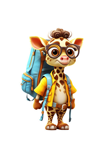 StoryGift Romania Sticker Autocolant 70CM cu o girafa exploratoare, excursie, ghiozdan, bagaj incarcat, expediti