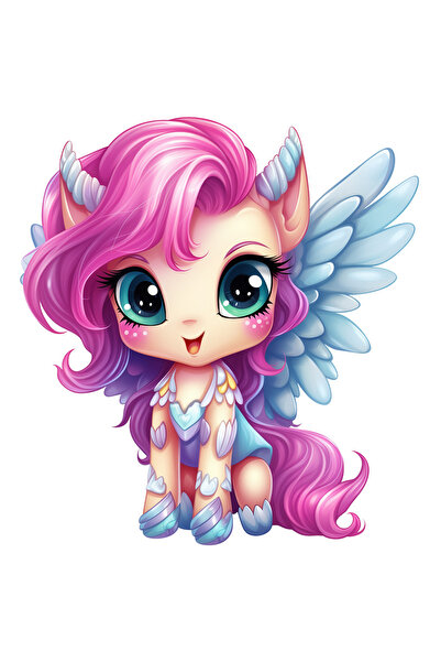 StoryGift Romania Sticker Adeziv 90CM cu un ponei cu aripi, ilustratie, coama lunga, roz, veselie, imbujorata, f