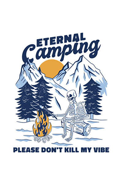 StoryGift Romania Sticker Adeziv 90CM Cu Mesaj In Engleza Eternal Camping, Schelet, Munte, Brazi, Foc De Tabara,