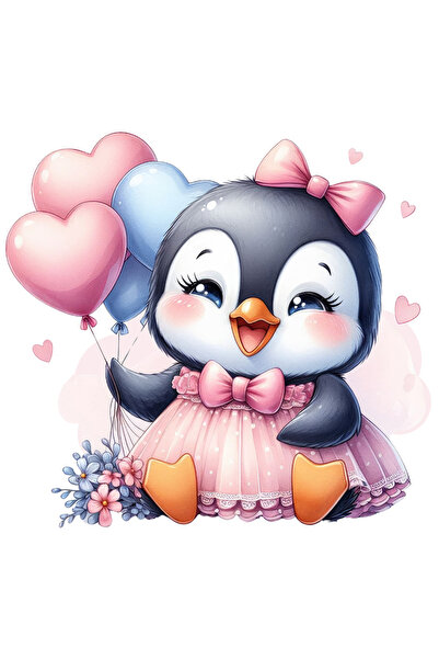 StoryGift Romania Sticker Adeziv 90CM cu un pinguin vesel, ilustratie, baloan...