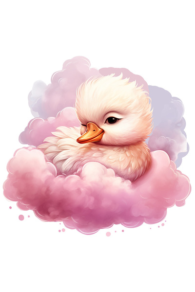 StoryGift Romania Sticker Eticheta 40CM cu o ratusca somnoroasa, norisori, ora de culcare, oboseala cu Margini