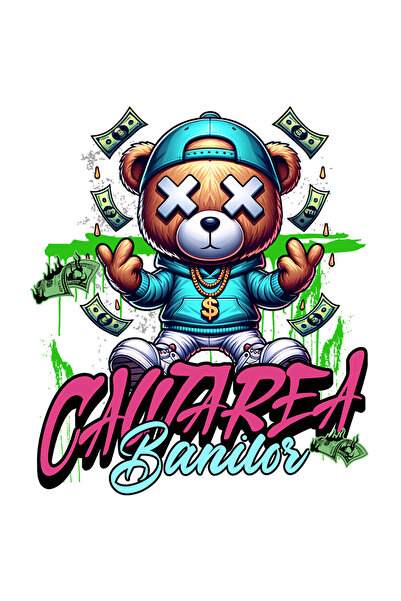 StoryGift Romania Sticker Autocolant 70CM cu Urs De Plus Stil Gangster, Bancn...