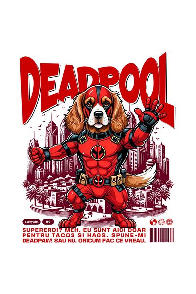 StoryGift Romania Sticker Adeziv 90CM cu Cocker Spaniel / Cocker Spaniel Caine In Costum de DeadPool cu Pelerina