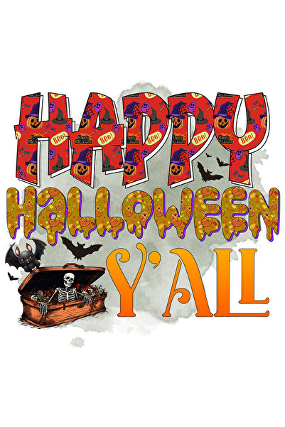 StoryGift Romania Sticker Adeziv 90CM cu mesajul "Happy Halloween y'all", ilustratie, Halloween fericit tuturor,