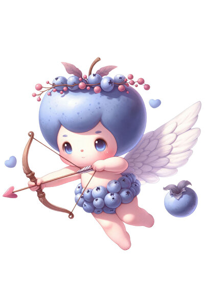 StoryGift Romania Sticker Cu Un Bebelus Cupidon Care Trage Cu Arcul, Sageata Vrajita, Cap De Coacaza, Fructe