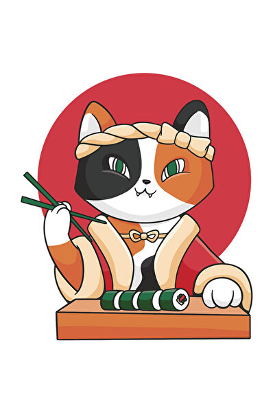 StoryGift Romania Sticker Adeziv 90CM Cu Pisica In Costum Traditional Asiatic...