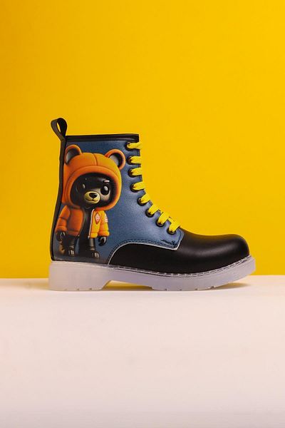 Limoya Παιδικές μπότες με στάμπα με κορδόνια Doreen Black Line