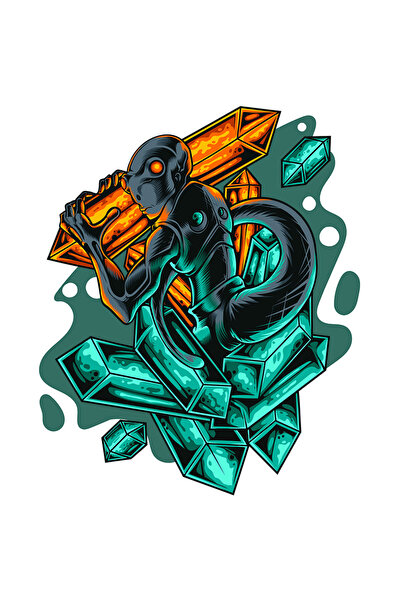 StoryGift Romania Sticker Autocolant 70CM Cu Extraterestru, Reptila Cristale, Sci Fi, Armura, cu Margini Albe,