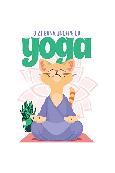 StoryGift Romania Sticker Adeziv 90CM cu Pisica In Tinuta Mov Pozitie Yoga Re...