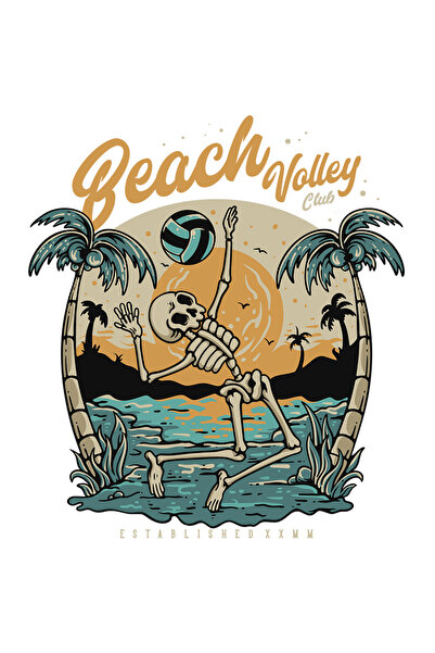 StoryGift Romania Sticker Eticheta 50CM Cu Mesaj In Engleza Beach Volley Club, Schelet, Apus, Minge, cu Margini