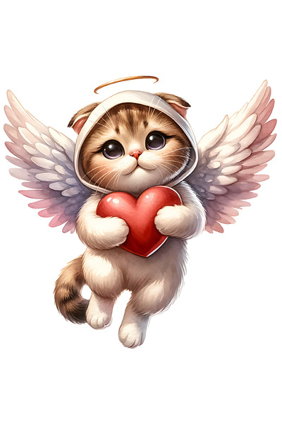 StoryGift Romania Sticker Eticheta 50CM cu o pisicuta vesela care tine o inim...