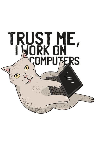 StoryGift Romania Sticker Autocolant 70CM Cu Pisica Cu Laptop, Text In Engleza Trust Me I Work On Computers, Wor
