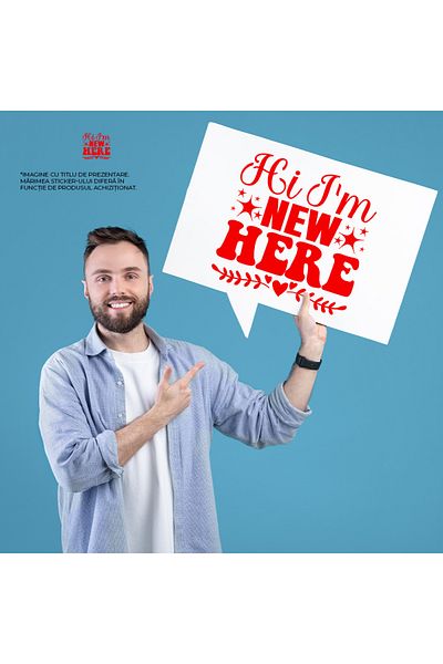 StoryGift Romania Sticker Autocolant 70CM Exterior pentru cei care sunt noi intr-un loc cu textul "Hi, I'm new h