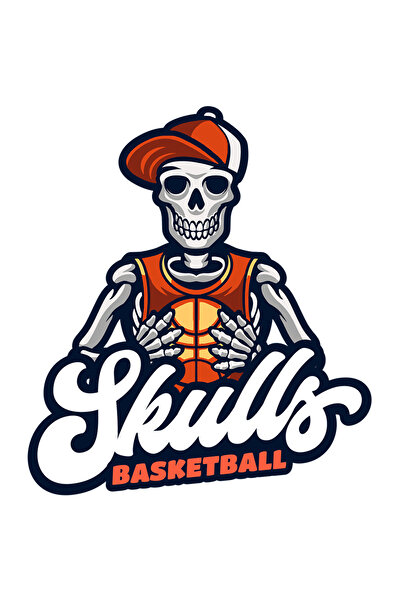 StoryGift Romania Sticker Eticheta 50CM Cu Mesaj Skulls Basketball, Minge, Sport, Schelet, Sapca, cu Margini Al