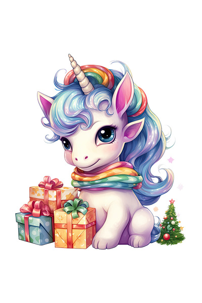 StoryGift Romania Sticker Adeziv 90CM cu un unicorn vesel, ri, brad de Craciu...