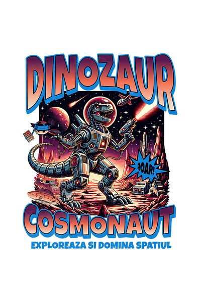StoryGift Romania Sticker Autocolant 70CM cu Dragon In Costum Spatial Razboi pe marte Text Cosmonaut Exploreaza