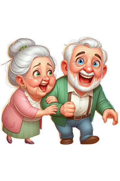StoryGift Romania Sticker Adeziv 90CM cu o bunicuta si un bunic, ilustratie, ...