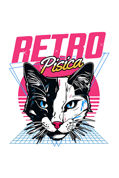 StoryGift Romania Sticker Adeziv 90CM cu Cap Pisica Alb Negru Cu Text Retro P...