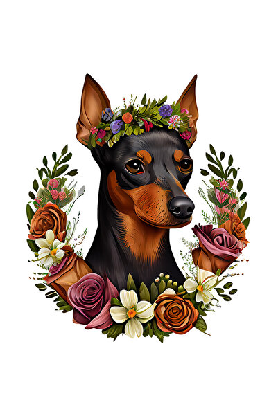 StoryGift Romania Sticker Adeziv 90CM cu un catel cu floricele in cap, ilustratie, coroana facuta din flori dive